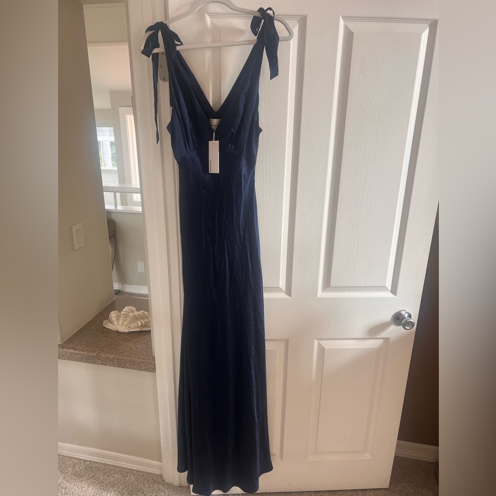 NWT Reformation Pernille Silk Navy Dress